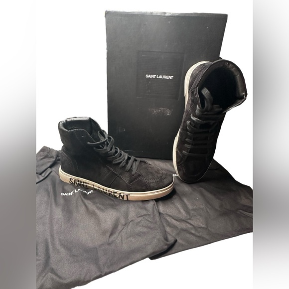 Saint Laurent Men's Joe Distressed Black Mid-Top Sneakers Size 42 - Picture 1 of 12